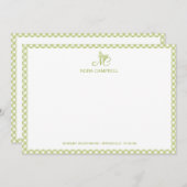Elegant Vlindermonogram Green Gingham Note Kaart Notitiekaartje (Voorkant / Achterkant)