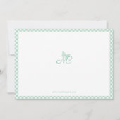 Elegant vlindermonogram Mint Green Gingham Notitiekaartje (Achterkant)