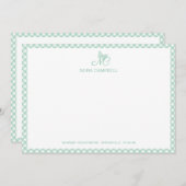 Elegant vlindermonogram Mint Green Gingham Notitiekaartje (Voorkant / Achterkant)