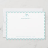 Elegant vlindermonogram Turquoise Gingham Notitiekaartje (Voorkant)