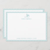 Elegant vlindermonogram Turquoise Gingham Notitiekaartje (Voorkant / Achterkant)