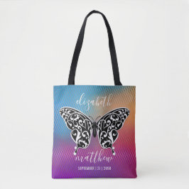 Elegant vlinderontwerp met geweldige zonsondergang tote bag