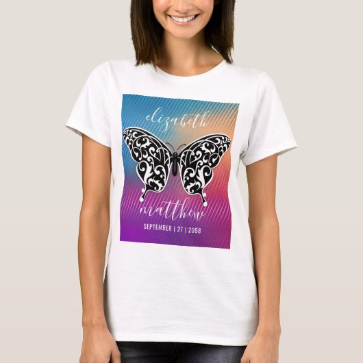 Elegant vlinderontwerp met verbluffende zonsonderg t-shirt (Voorkant)