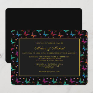 Elegant Vlinderpatroon op Zwarte Trouw Uitnodiging