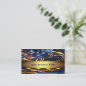 Elegant vloeibaar goud Royal Blue Abstract Swirl Visitekaartje (Staand voorkant)