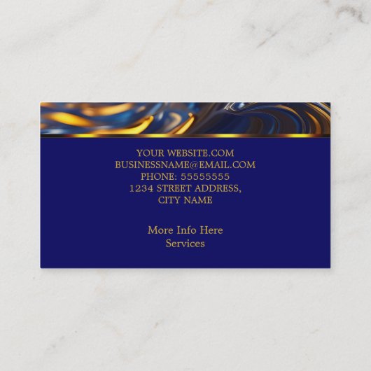 Elegant vloeibaar goud Royal Blue Abstract Swirl Visitekaartje (Achterkant)