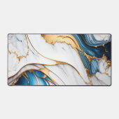 Elegant Vloeibaar Marmer Modern Wit Blauw Goud Bureaumat (Voorkant)