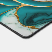 Elegant Vloeibaar Marmer Modern Wit Blauwgroen Gou Bureaumat (Hoek)