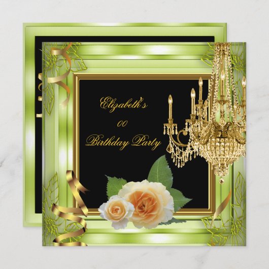 Elegant voegt Age Birthday Green Gold Rozen toe Kaart (Voorkant / Achterkant)