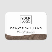 Elegant voegt logo-bruine woodkorrel witte rand naamplaatje (Voorkant)