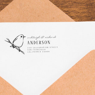 Elegant Vogel Bruiloft Paar Namen Retouradres Zelfinktende Stempel