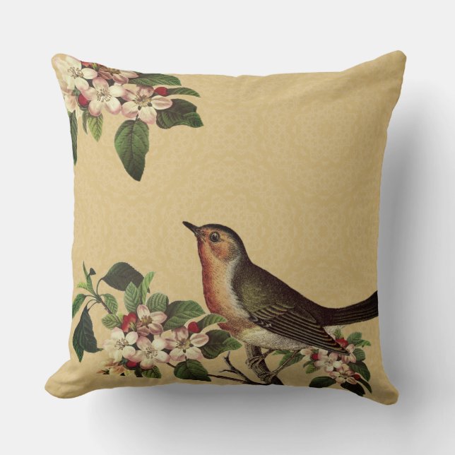Elegant  vogel op Apple Blossom Kussen (Voorkant)