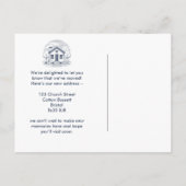 Elegant vogelblauw en crème adreswijziging aankondigingskaart (Achterkant)