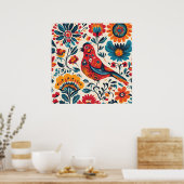 Elegant vogelontwerp in Poolse volkskunststijl Poster (Keuken)
