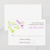 Elegant vogels op boomtak Paars en groen RSVP (Voorkant / Achterkant)