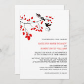 Elegant vogels op een vertakking Rood en Zwart huw Kaart (Voorkant / Achterkant)