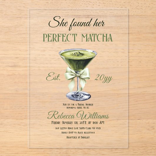 Elegant vond ze haar perfecte matcha Vrijgezellenf Acryl Uitnodigingen (Voorkant)