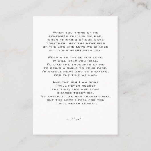 Elegant voor altijd in ons hart Uitvaartgebed Kaar Visitekaartje (Achterkant)