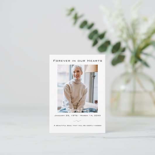 Elegant voor altijd in ons hart Uitvaartgebed Kaar Visitekaartje (Staand voorkant)