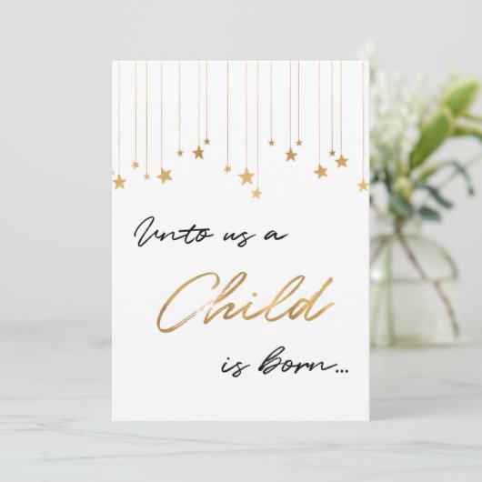 Elegant Voor Ons Een Kind Is Geboren Gouden Foto Kaart (Staand voorkant)