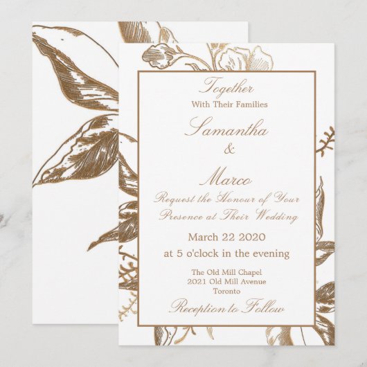 Elegant vormelijk goud voor metalen huwelijk kaart (Voorkant / Achterkant)