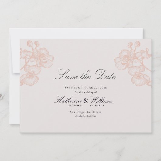 Elegant vormelijk modern Klassiek Gold Orchid Wedd Save The Date (Voorkant)