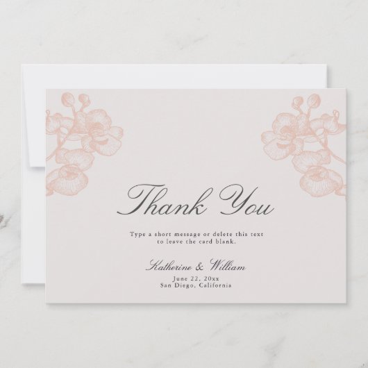 Elegant vormelijk modern klassieke orchidee-inktwe bedankkaart (Voorkant)