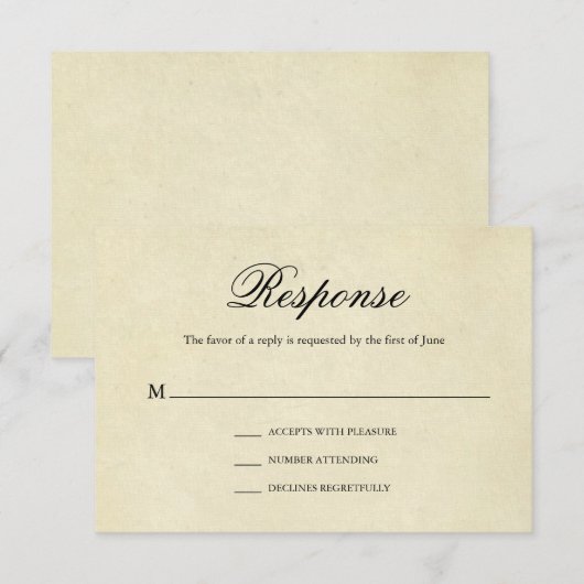 Elegant vormelijk traditioneel huwelijk RSVP kaartje (Voorkant / Achterkant)