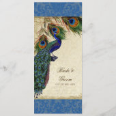 Elegant vormig diner blauw peacock  menu (Achterkant)