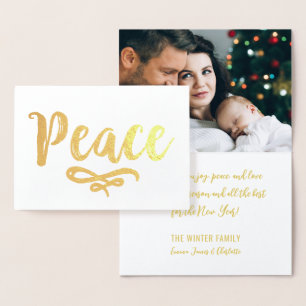 Elegant vredeschrift kerstfoto goud folie kaarten