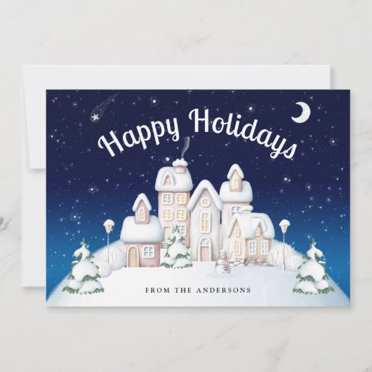 Elegant Vreedzaam Besneeuwd Dorp  Feestdagenkaart (Voorkant)