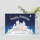 Elegant Vreedzaam Besneeuwd Dorp  Feestdagenkaart (Staand voorkant)