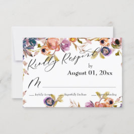 Elegant Vriendelijk Reageren Aquarel Boho Bloemig RSVP Kaartje