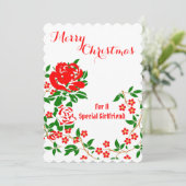 Elegant Vriendin Merry Kerstroodroze Floral Feestdagenkaart (Staand voorkant)