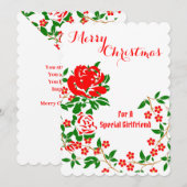 Elegant Vriendin Merry Kerstroodroze Floral Feestdagenkaart (Voorkant / Achterkant)