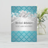 Elegant Vrijgezellenfeest Baroque Flourish Blue Kaart (Staand voorkant)