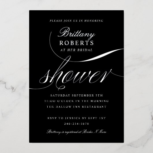 Elegant Vrijgezellenfeest Black Silver Folie Uitnodiging (Voorkant)