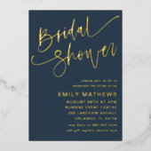 Elegant Vrijgezellenfeest Blauw & Gouden Kalligraf Folie Uitnodiging (Voorkant)