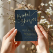 Elegant Vrijgezellenfeest Blauw & Gouden Kalligraf Folie Uitnodiging