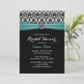 Elegant Vrijgezellenfeest Blauwgroen Ribbon Damask Kaart (Staand voorkant)