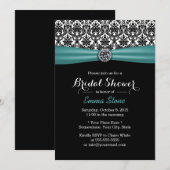 Elegant Vrijgezellenfeest Blauwgroen Ribbon Damask Kaart (Voorkant / Achterkant)