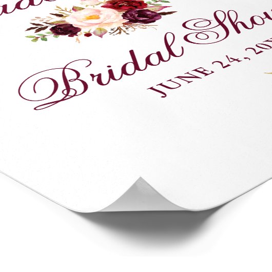 Elegant Vrijgezellenfeest Burgundy Floral Poster (Hoek)