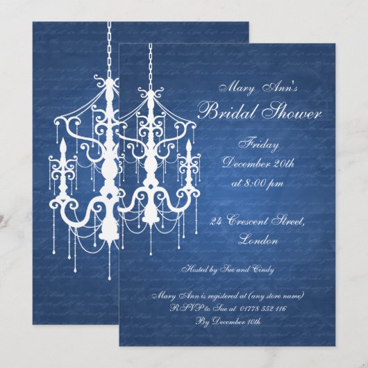 Elegant Vrijgezellenfeest Chandelier Blue Kaart (Voorkant / Achterkant)