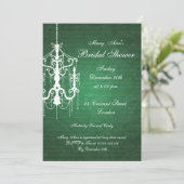 Elegant Vrijgezellenfeest Chandelier Emerald Green Kaart (Staand voorkant)