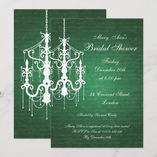 Elegant Vrijgezellenfeest Chandelier Emerald Green Kaart (Voorkant / Achterkant)