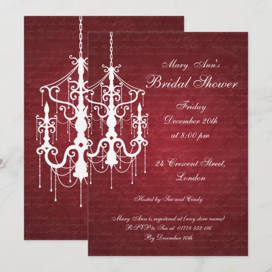 Elegant Vrijgezellenfeest Chandelier Red Kaart (Voorkant / Achterkant)