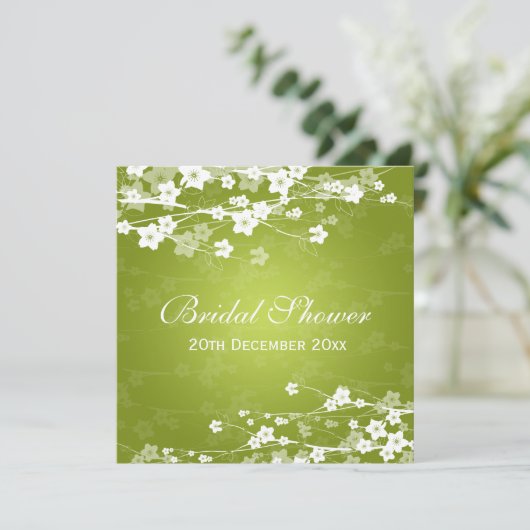 Elegant Vrijgezellenfeest Cherry Blossom Lime Gree Kaart (Staand voorkant)