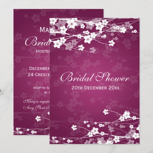 Elegant Vrijgezellenfeest Cherry Blossom Plum Kaart (Voorkant / Achterkant)