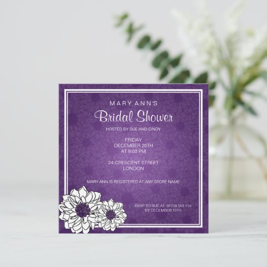Elegant Vrijgezellenfeest Dahlia Floral Paars Kaart (Staand voorkant)