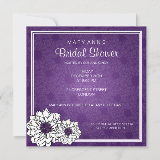 Elegant Vrijgezellenfeest Dahlia Floral Paars Kaart (Voorkant)